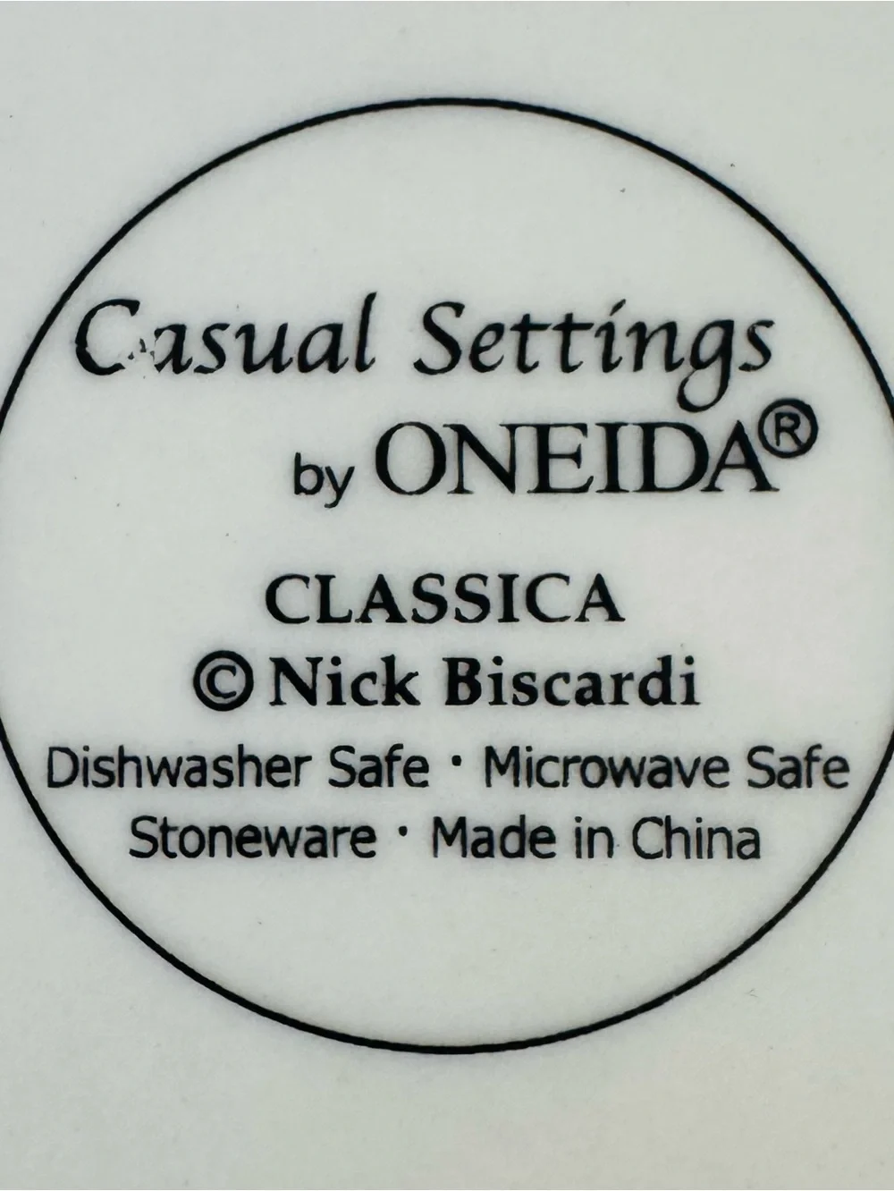 Vintage Oneida Casual Settings Classica Cream Stoneware Plates with Black Scroll